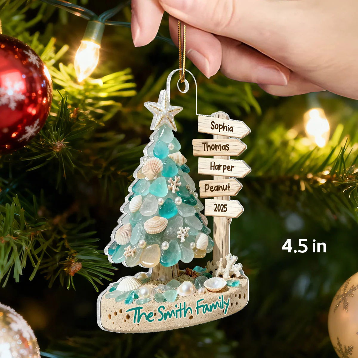 3D Sea Glass Effect Christmas Tree Sign Posts - Personalized Acrylic Ornament - Coastal Vibe Christmas Gift - Image 2