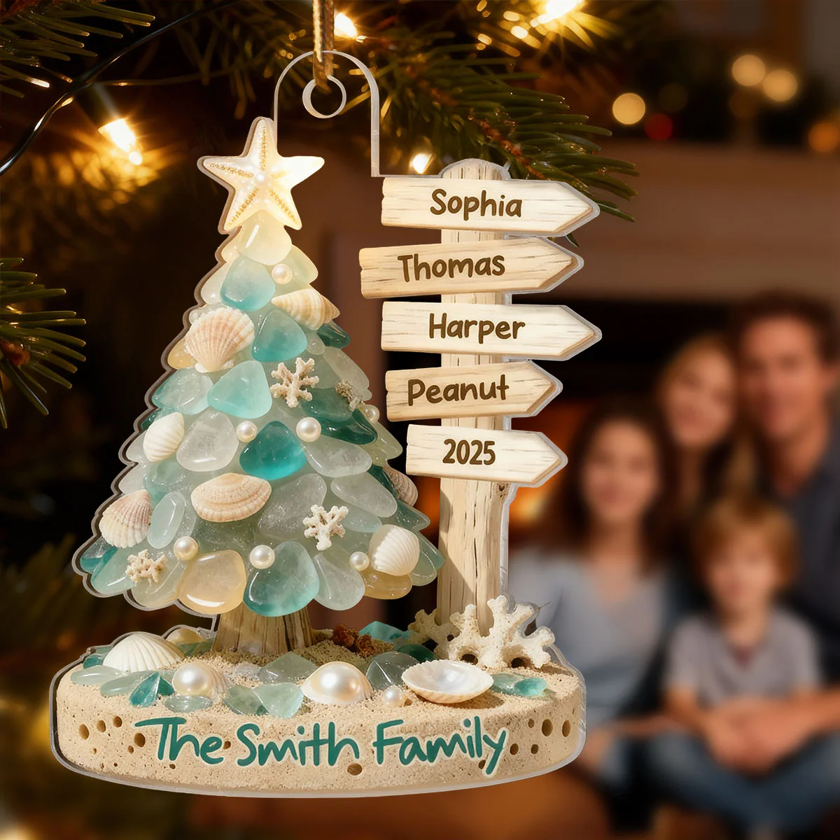 3D Sea Glass Effect Christmas Tree Sign Posts - Personalized Acrylic Ornament - Coastal Vibe Christmas Gift - Image 4