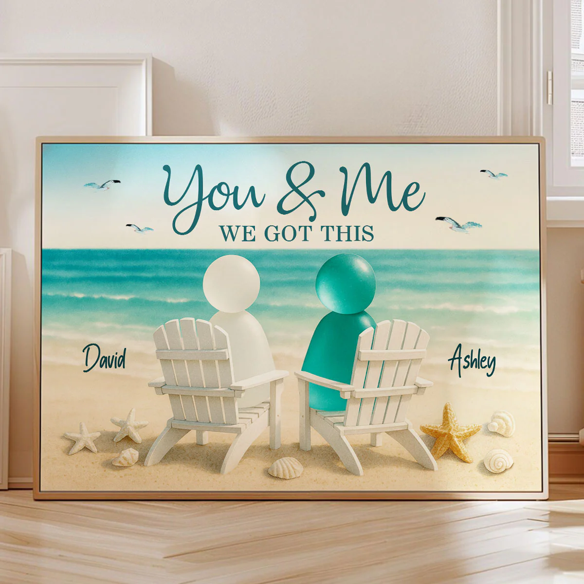 3D Sea Glass Effect Couple You & Me We Got This - Personalized Poster - Image 2