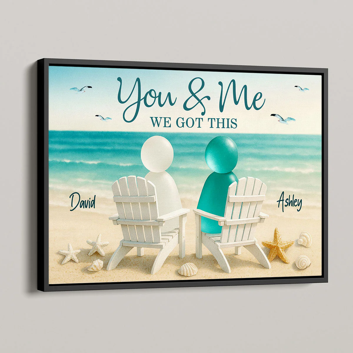 3D Sea Glass Effect Couple You & Me We Got This - Personalized Poster - Image 3