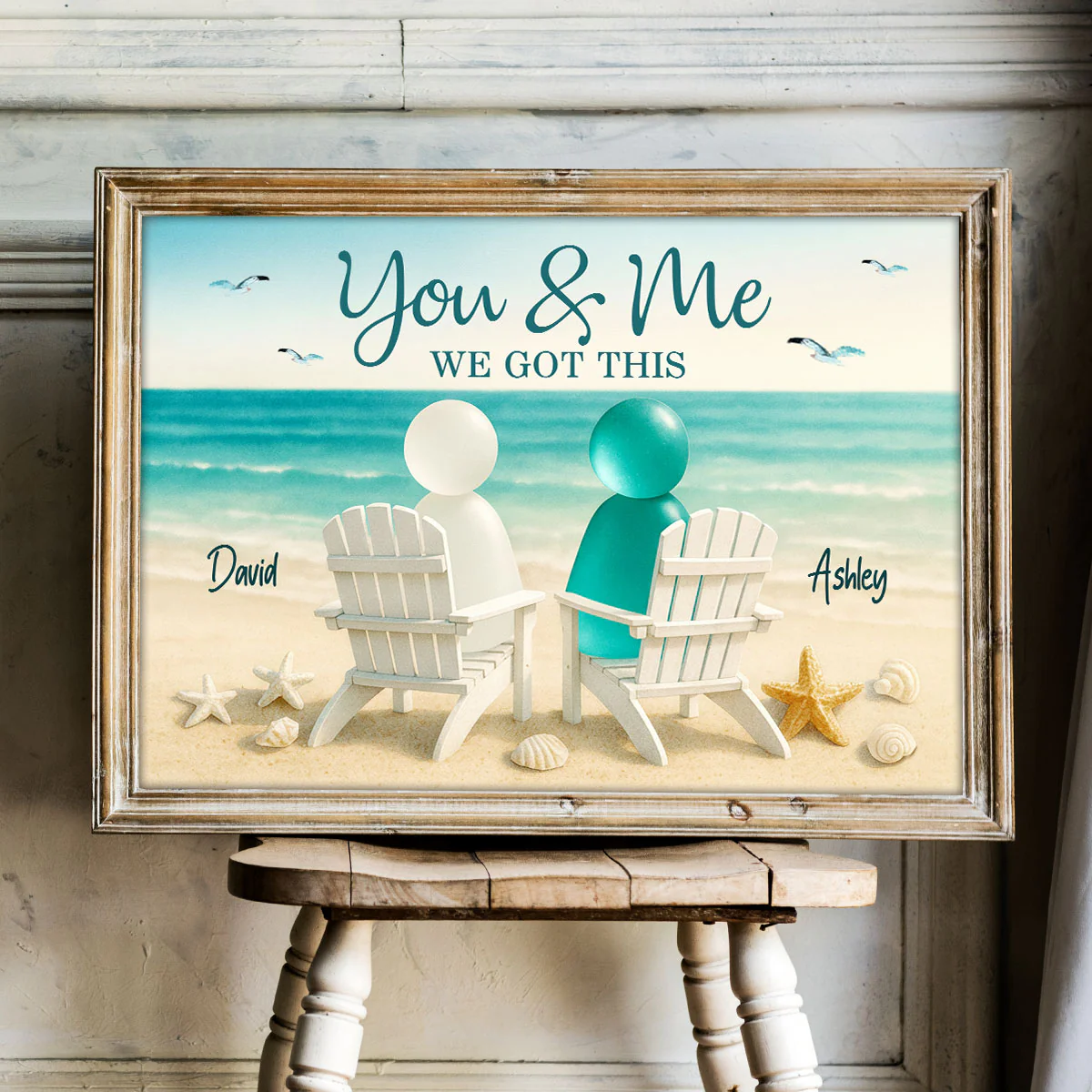 3D Sea Glass Effect Couple You & Me We Got This - Personalized Poster - Image 4