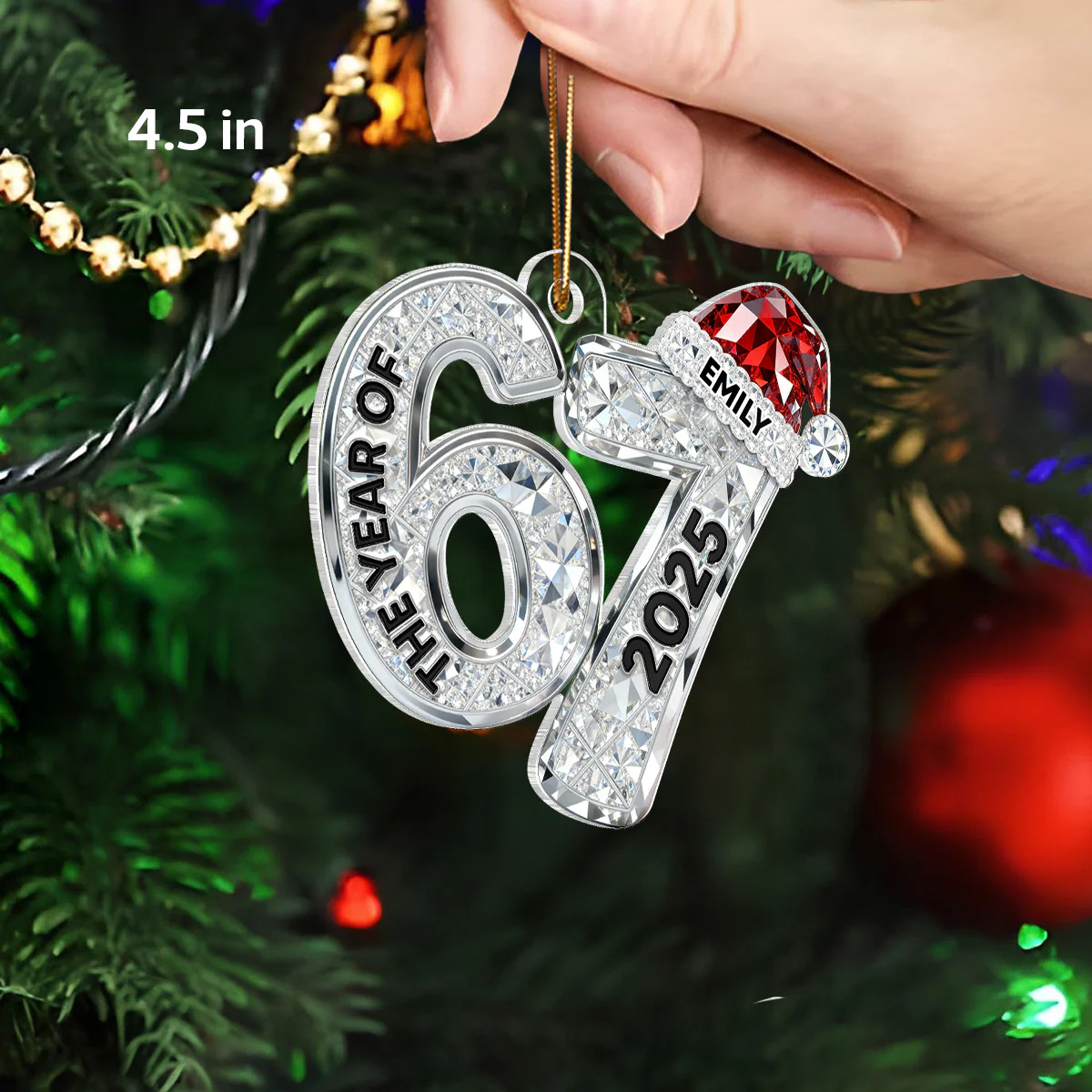 3D Effect Flat 67 Six Seven 2025 Slang Christmas - Personalized Acrylic Ornament - Funny Christmas Gift For Teen, Grandkid, Gen Alpha - Image 3