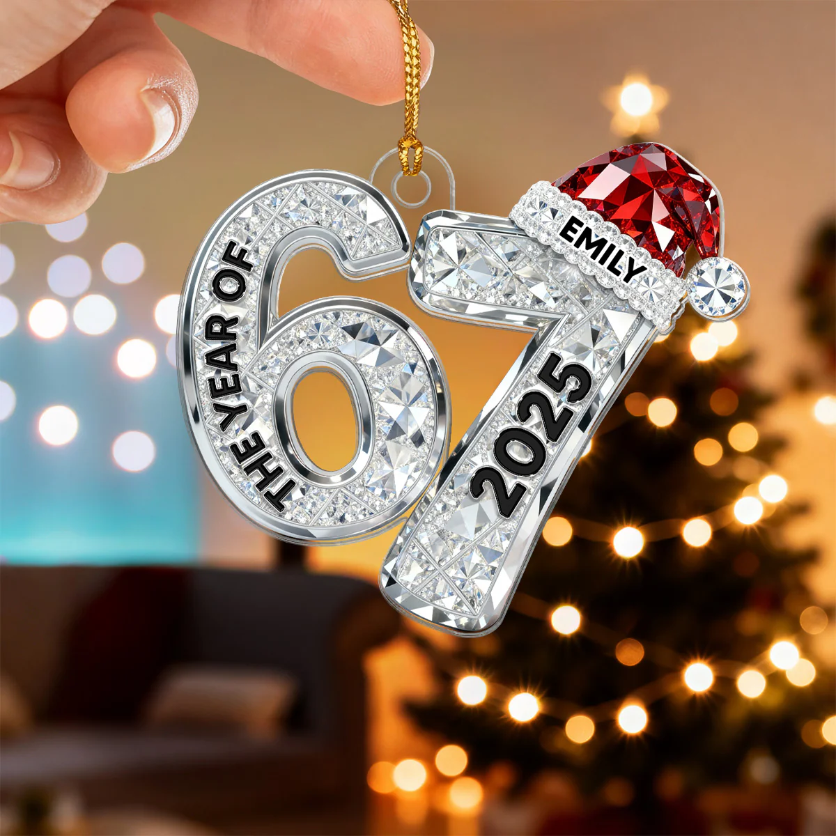 3D Effect Flat 67 Six Seven 2025 Slang Christmas - Personalized Acrylic Ornament - Funny Christmas Gift For Teen, Grandkid, Gen Alpha - Image 4
