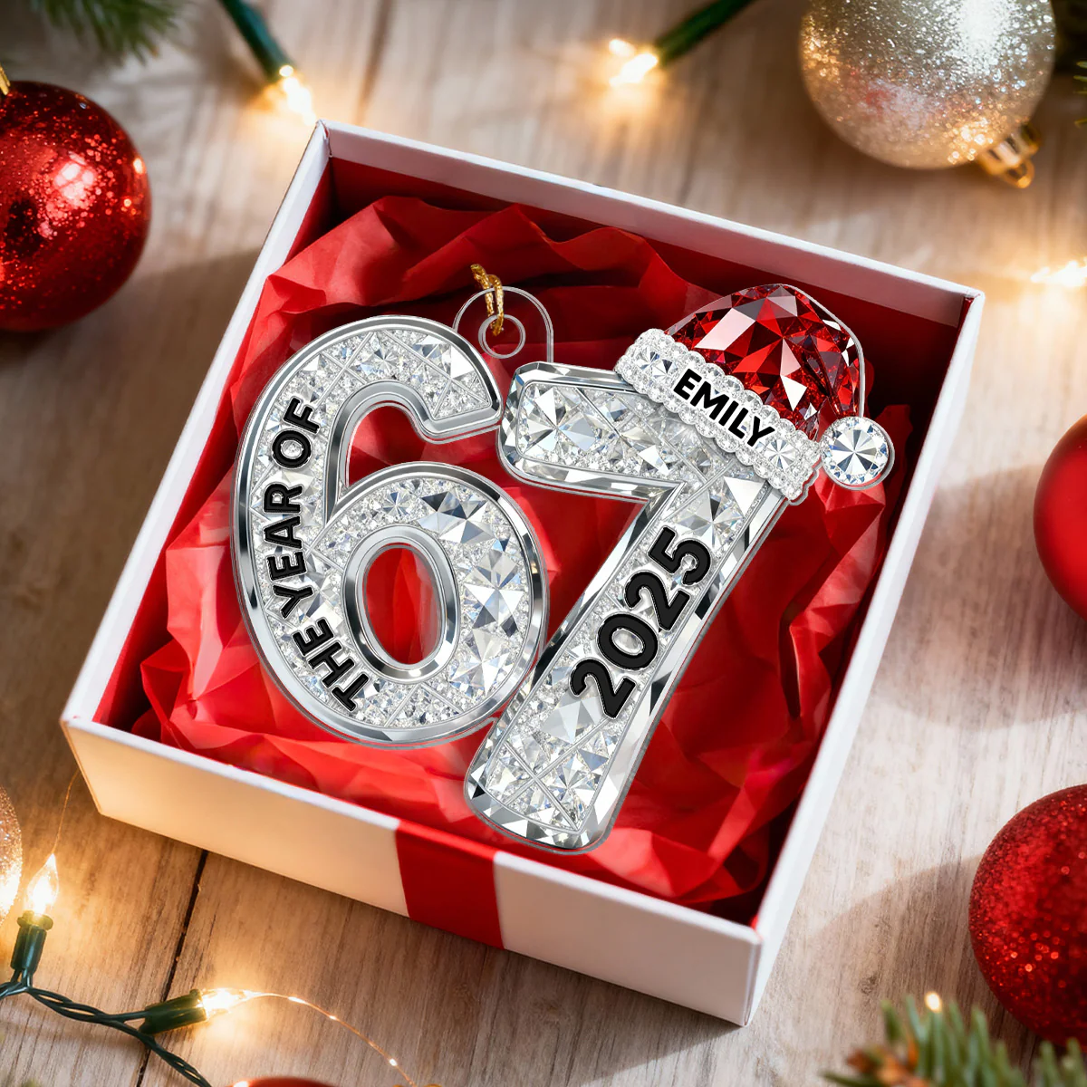 3D Effect Flat 67 Six Seven 2025 Slang Christmas - Personalized Acrylic Ornament - Funny Christmas Gift For Teen, Grandkid, Gen Alpha - Image 5