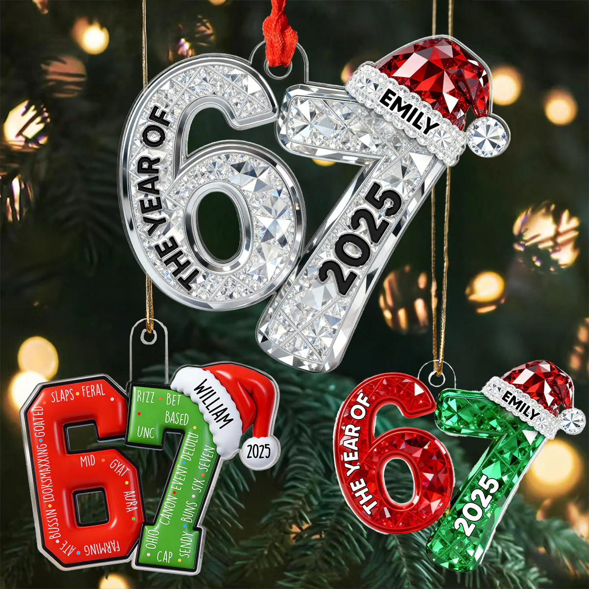 3D Effect Flat 67 Six Seven 2025 Slang Christmas - Personalized Acrylic Ornament - Funny Christmas Gift For Teen, Grandkid, Gen Alpha - Image 8