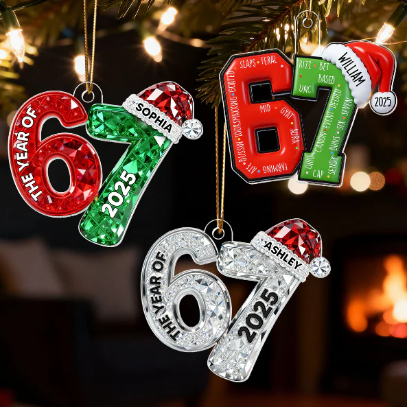 3D Shining Effect 67 Six Seven 2025 Slang Christmas - Personalized Acrylic Ornament - Funny Christmas Gift For Teen, Grandkid, Gen Alpha - Image 4