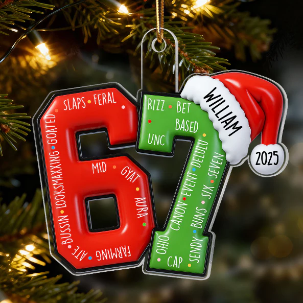 3D Shining Effect 67 Six Seven 2025 Slang Christmas - Personalized Acrylic Ornament - Funny Christmas Gift For Teen, Grandkid, Gen Alpha - Image 8