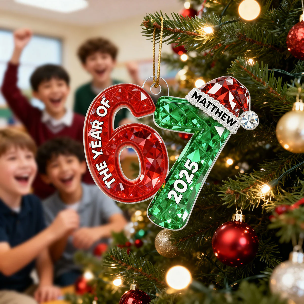 3D Effect Flat 67 Six Seven 2025 Slang Christmas - Personalized Acrylic Ornament - Funny Christmas Gift For Teen, Grandkid, Gen Alpha - Image 11