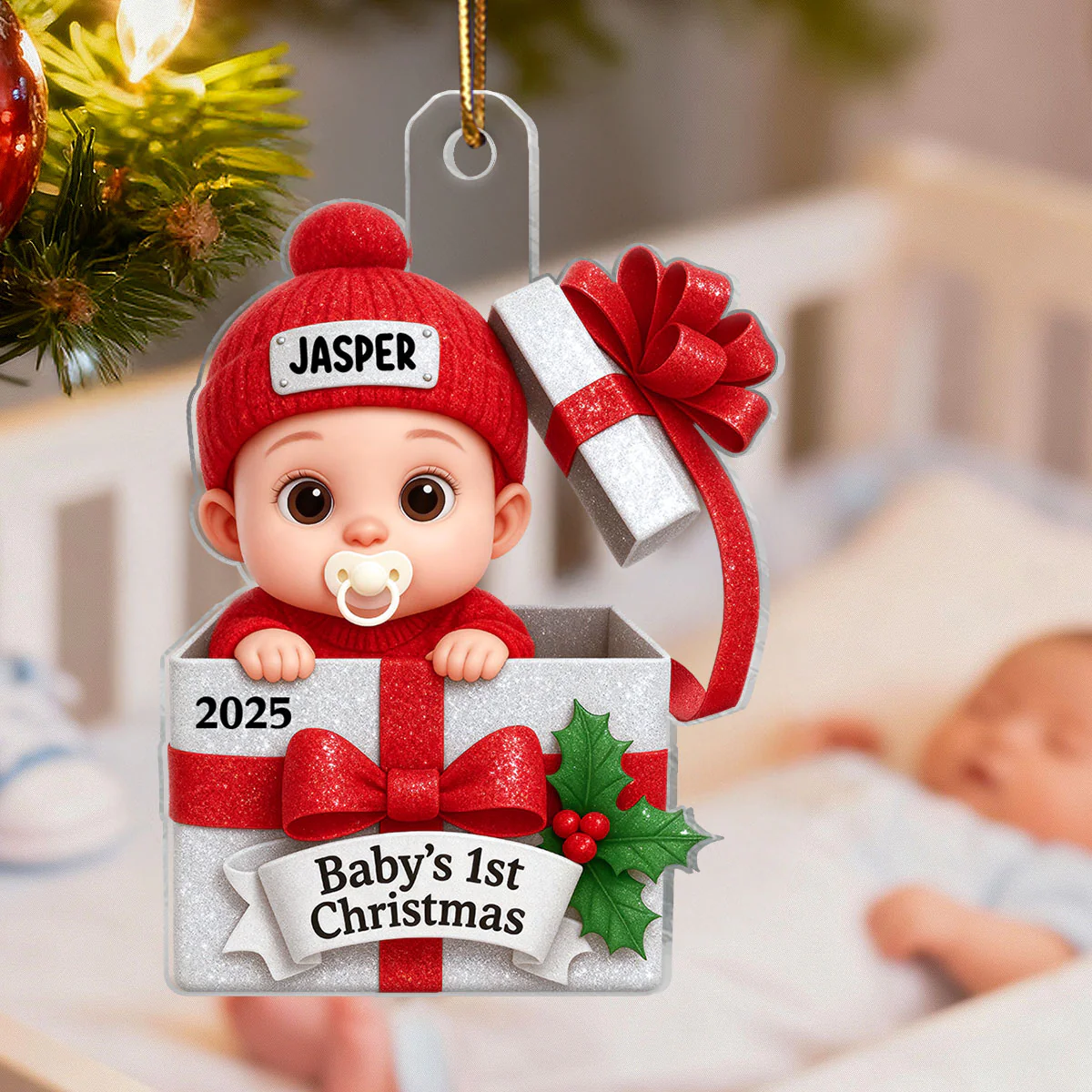 3D Shining Effect Baby's First Christmas - Personalized Acrylic Ornament - Image 6