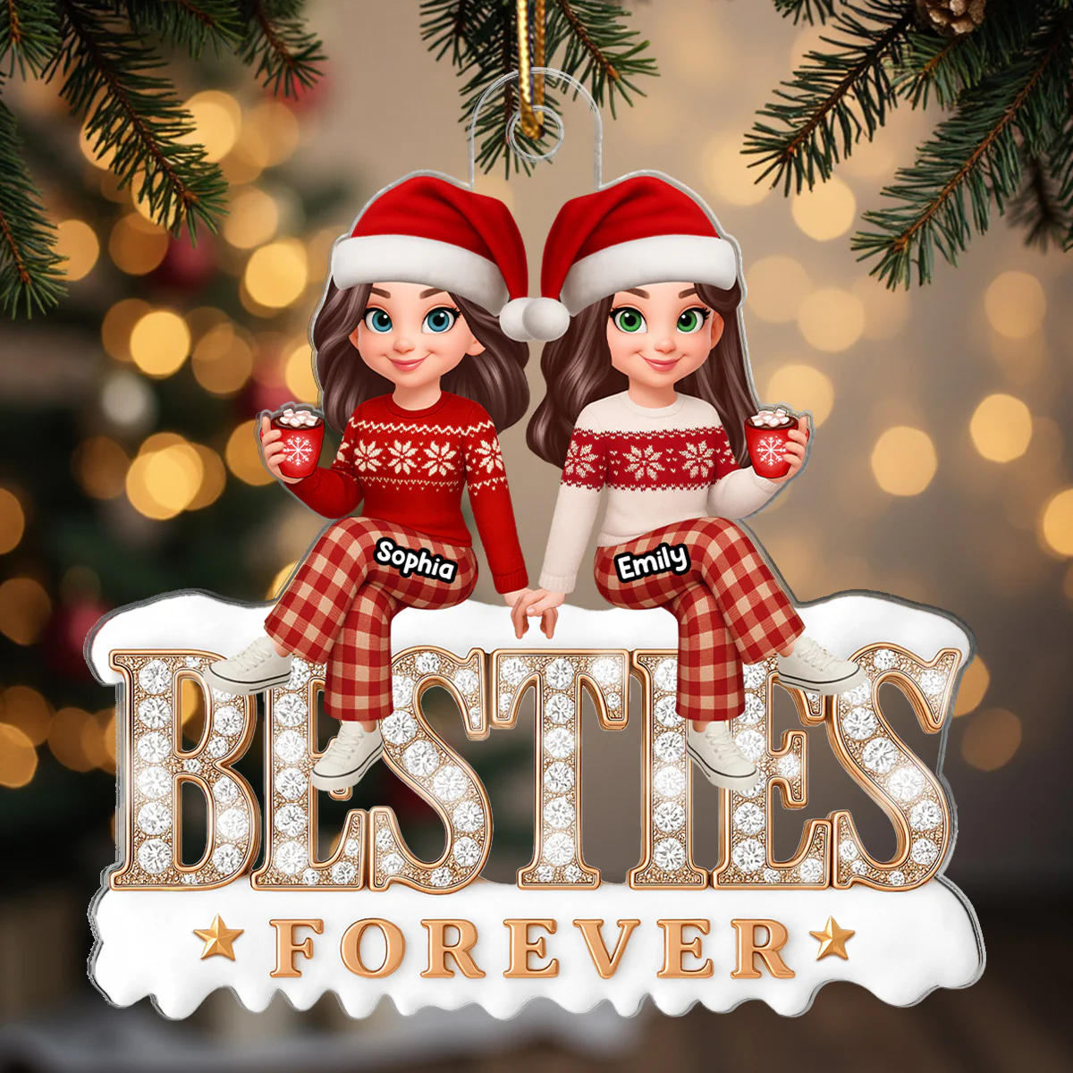 3D Shining Effect Besties Forever - Personalized Acrylic Ornament - Gift For Best Friends