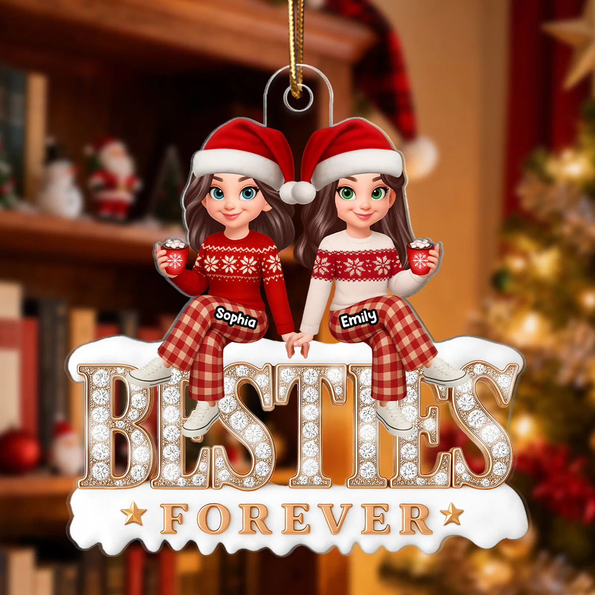 3D Shining Effect Besties Forever - Personalized Acrylic Ornament - Gift For Best Friends - Image 3