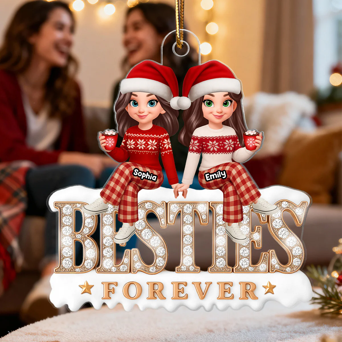 3D Shining Effect Besties Forever - Personalized Acrylic Ornament - Gift For Best Friends - Image 4
