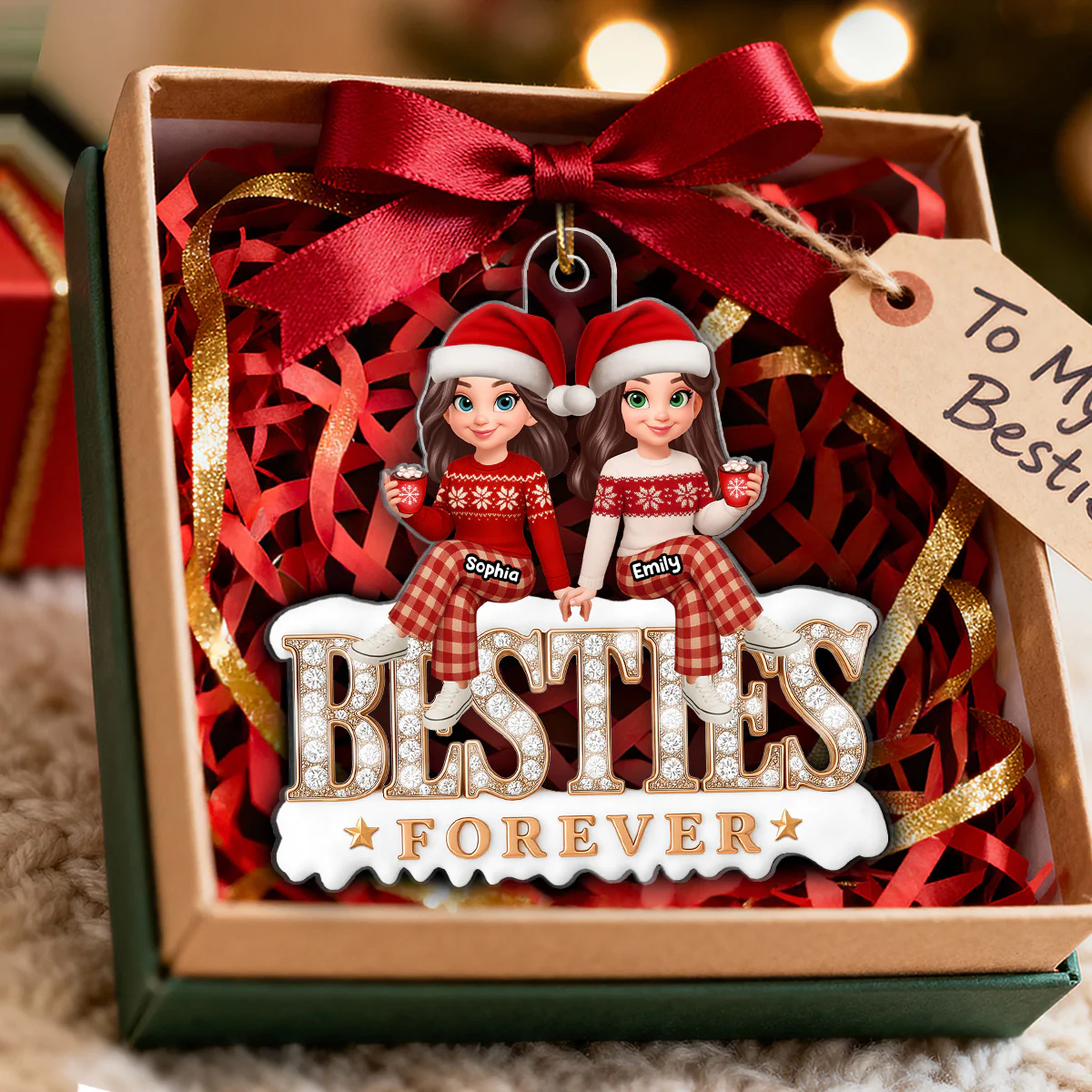 3D Shining Effect Besties Forever - Personalized Acrylic Ornament - Gift For Best Friends - Image 5