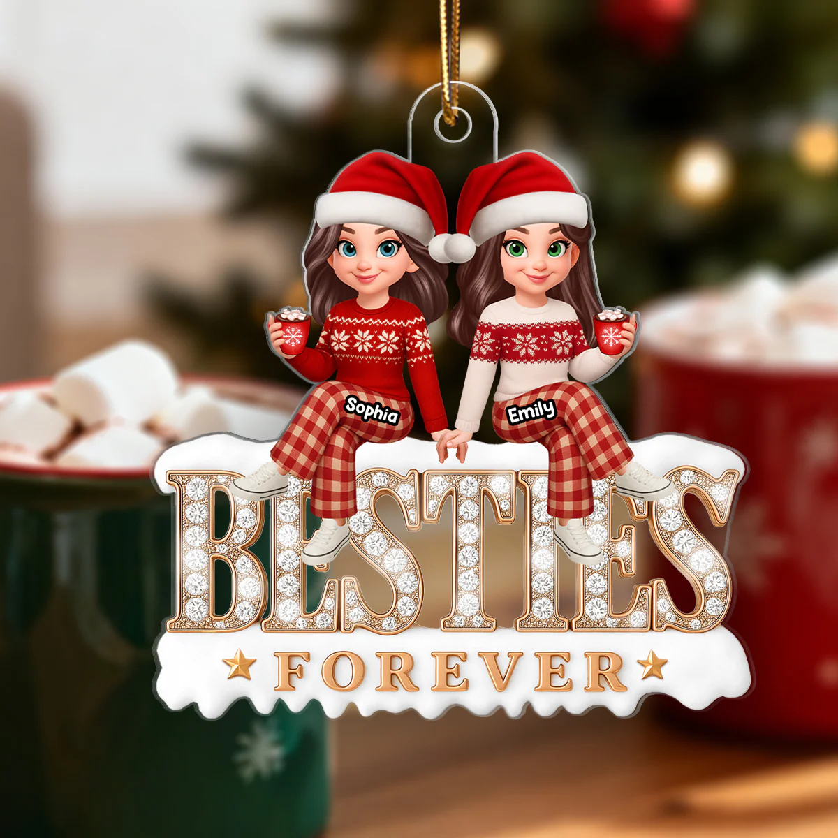3D Shining Effect Besties Forever - Personalized Acrylic Ornament - Gift For Best Friends - Image 6