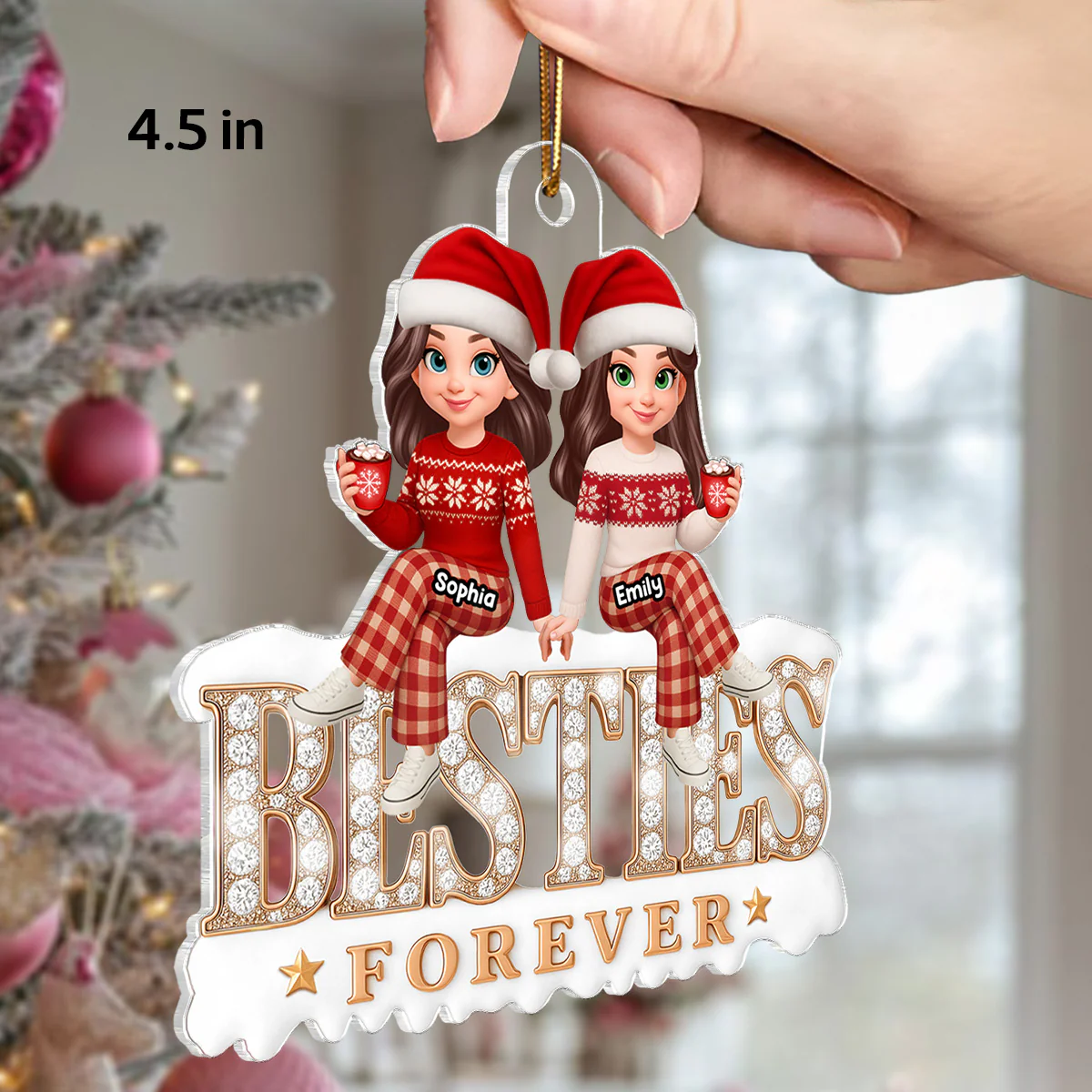 [BUY 1 GET 1 FREE] 3D Shining Effect Besties Forever - Personalized Acrylic Ornament - Gift For Best Friends - Image 3
