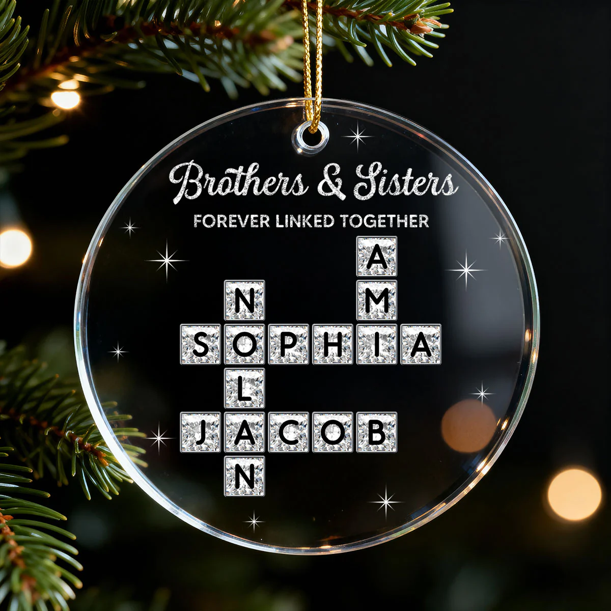 3D Shining Effect Brothers Sisters Crossword Puzzle Art - Personalized Acrylic Ornament - Christmas Gift For Siblings, Brothers, Sisters