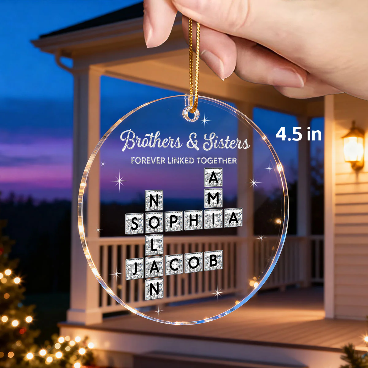 3D Shining Effect Brothers Sisters Crossword Puzzle Art - Personalized Acrylic Ornament - Christmas Gift For Siblings, Brothers, Sisters - Image 2