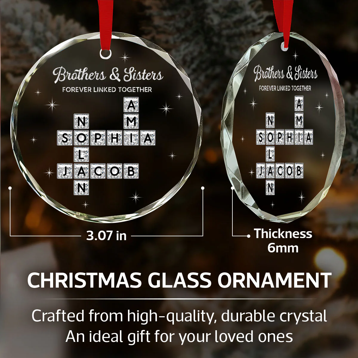 3D Shining Effect Brothers Sisters Crossword Puzzle Art - Personalized Glass Ornament - Christmas Gift For Siblings, Brothers, Sisters - Image 5