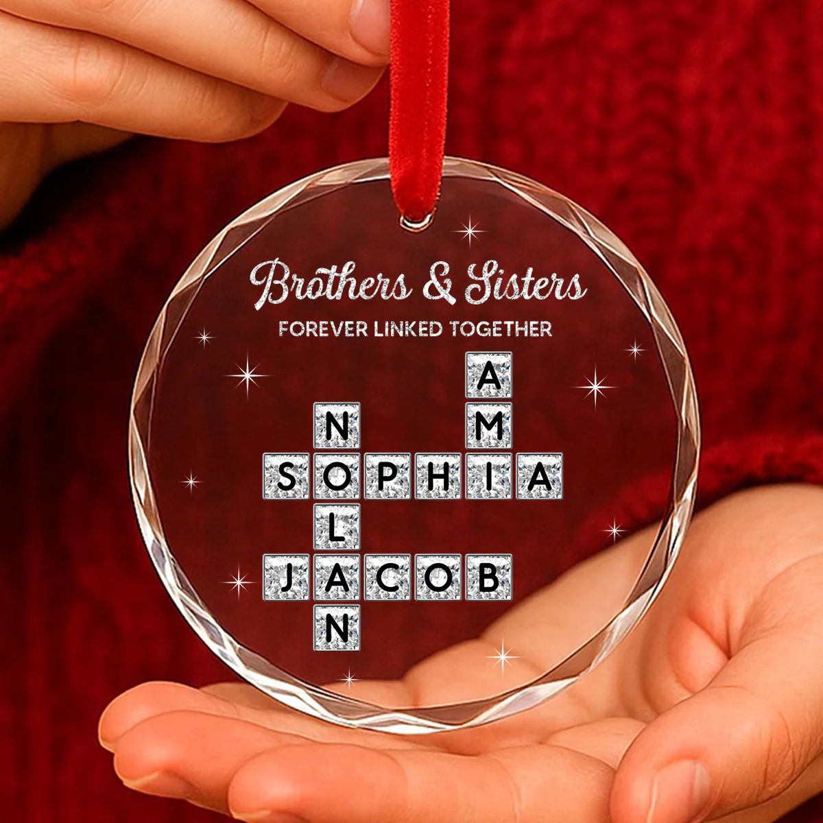 3D Shining Effect Brothers Sisters Crossword Puzzle Art - Personalized Glass Ornament - Christmas Gift For Siblings, Brothers, Sisters - Image 6