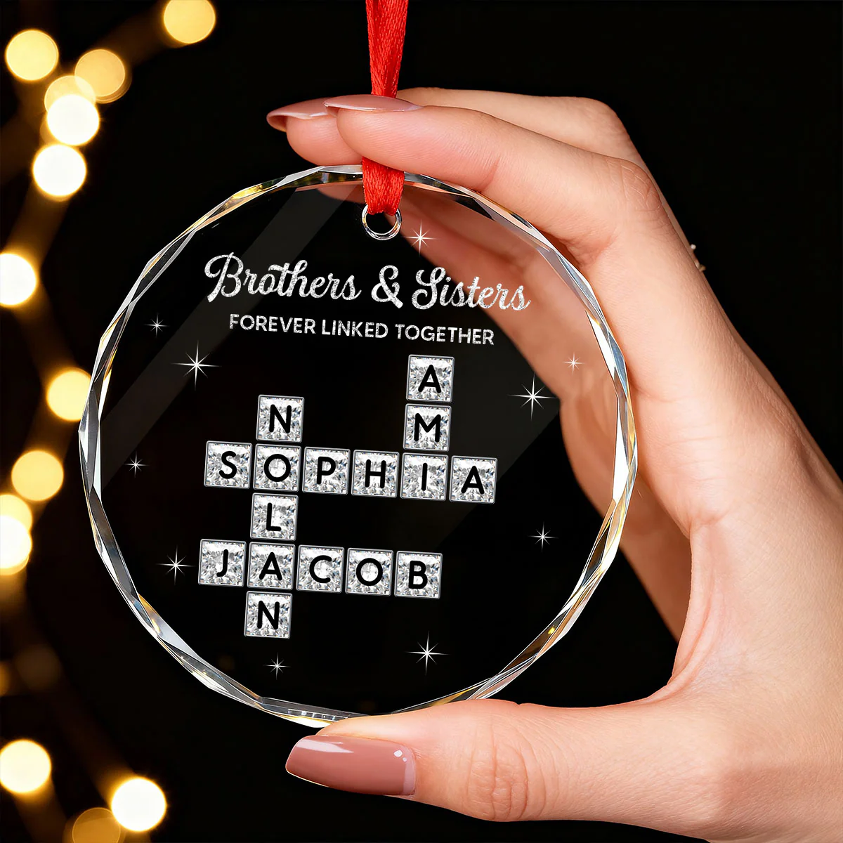 3D Shining Effect Brothers Sisters Crossword Puzzle Art - Personalized Glass Ornament - Christmas Gift For Siblings, Brothers, Sisters - Image 7