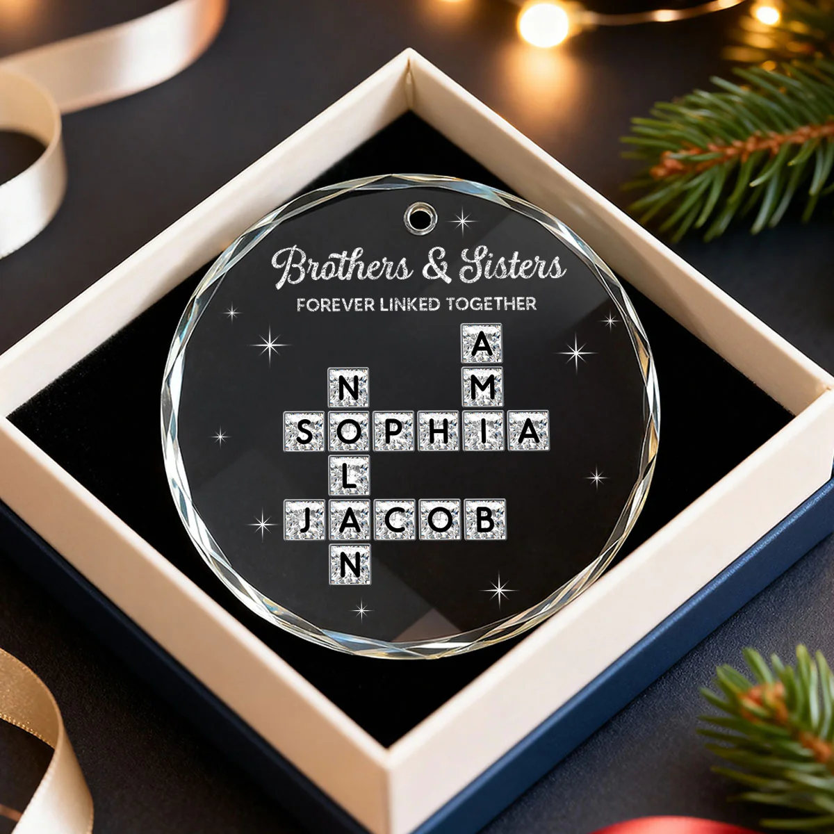 3D Shining Effect Brothers Sisters Crossword Puzzle Art - Personalized Glass Ornament - Christmas Gift For Siblings, Brothers, Sisters - Image 8