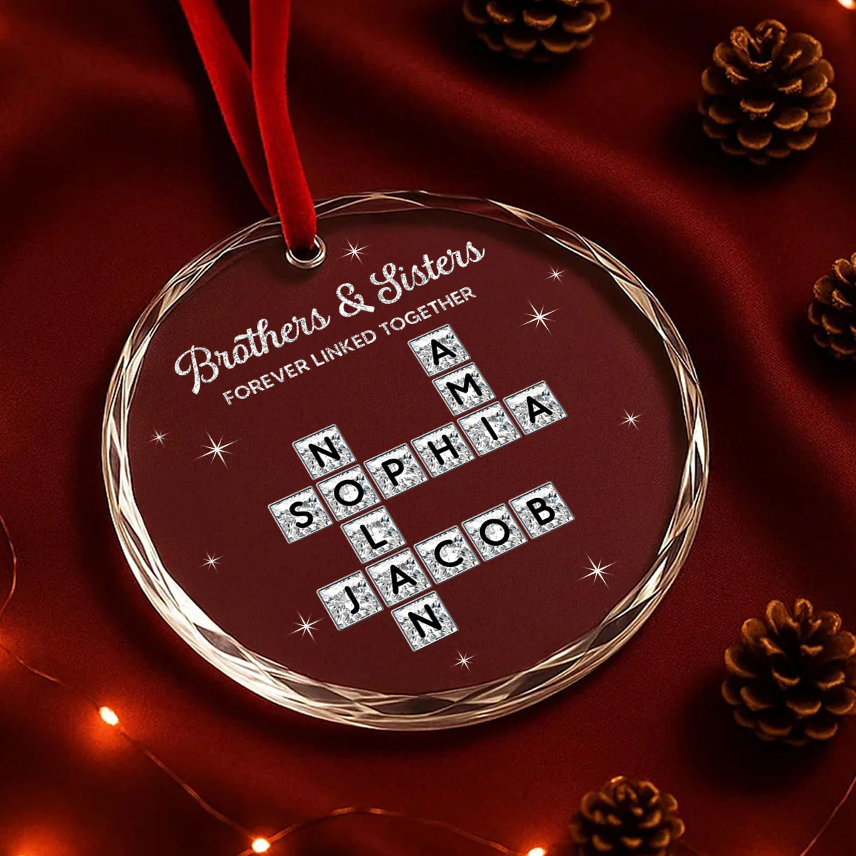 3D Shining Effect Brothers Sisters Crossword Puzzle Art - Personalized Glass Ornament - Christmas Gift For Siblings, Brothers, Sisters - Image 9