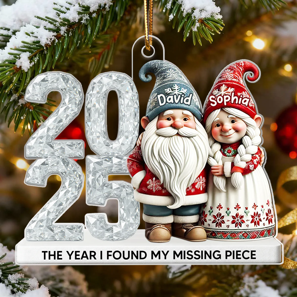3D Shining Effect Gnome Couple - Personalized Acrylic Ornament - Unique Christmas Gift For Him, For Her, For Couple