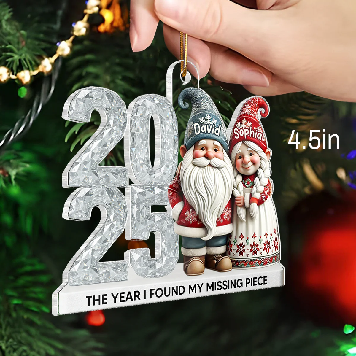 3D Shining Effect Gnome Couple - Personalized Acrylic Ornament - Unique Christmas Gift For Him, For Her, For Couple - Image 2