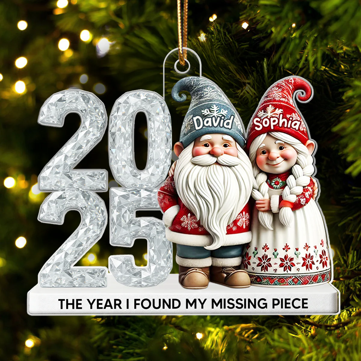 3D Shining Effect Gnome Couple - Personalized Acrylic Ornament - Unique Christmas Gift For Him, For Her, For Couple - Image 6