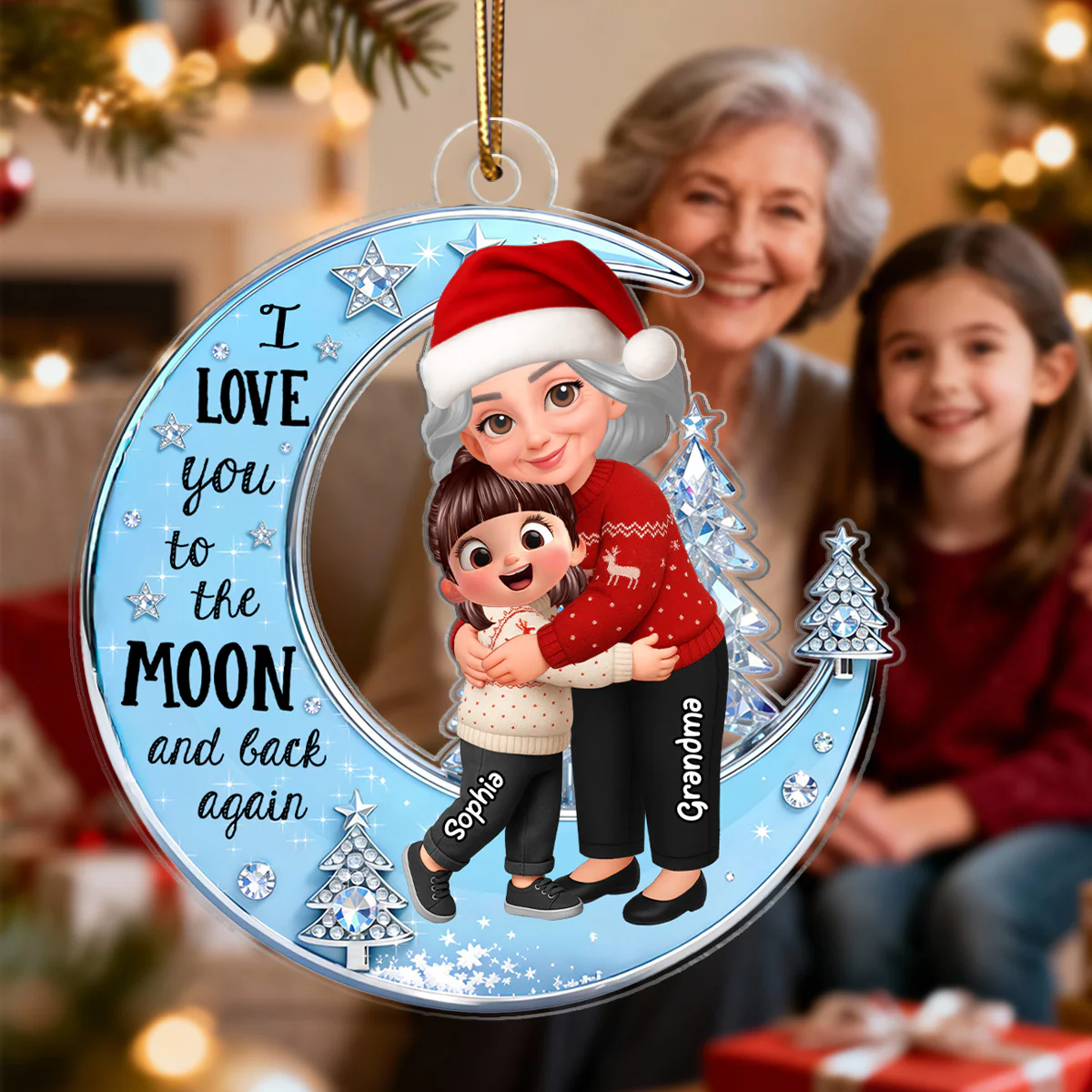 3D Shining Effect Grandma Grandkid On Moon - Personalized Acrylic Ornament - Gift For Granddaughter, Grandson - Image 5