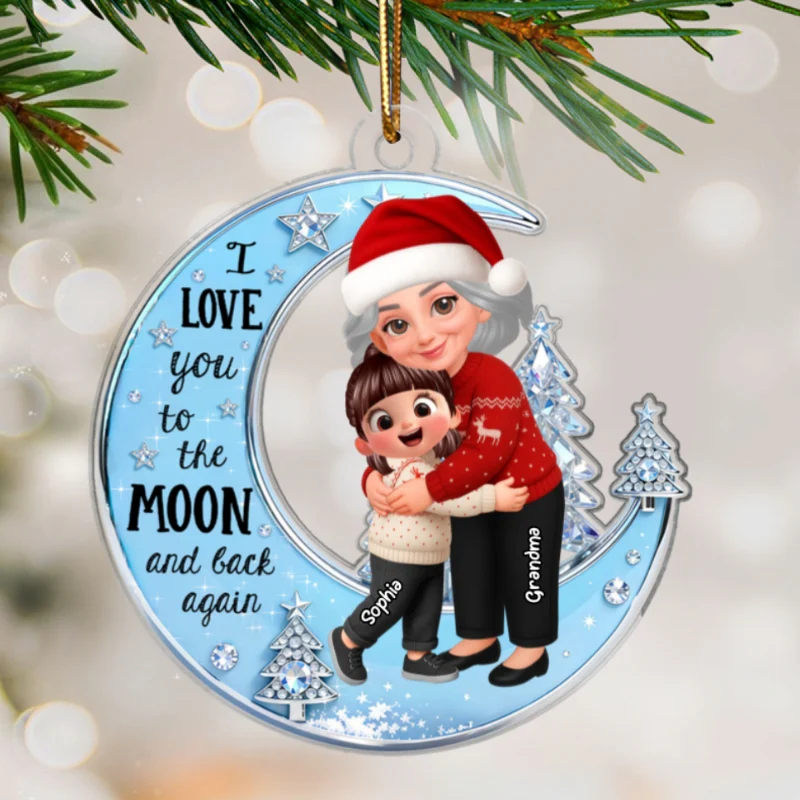3D Shining Effect Grandma Grandkid On Moon - Personalized Acrylic Ornament - Gift For Granddaughter, Grandson - Image 8