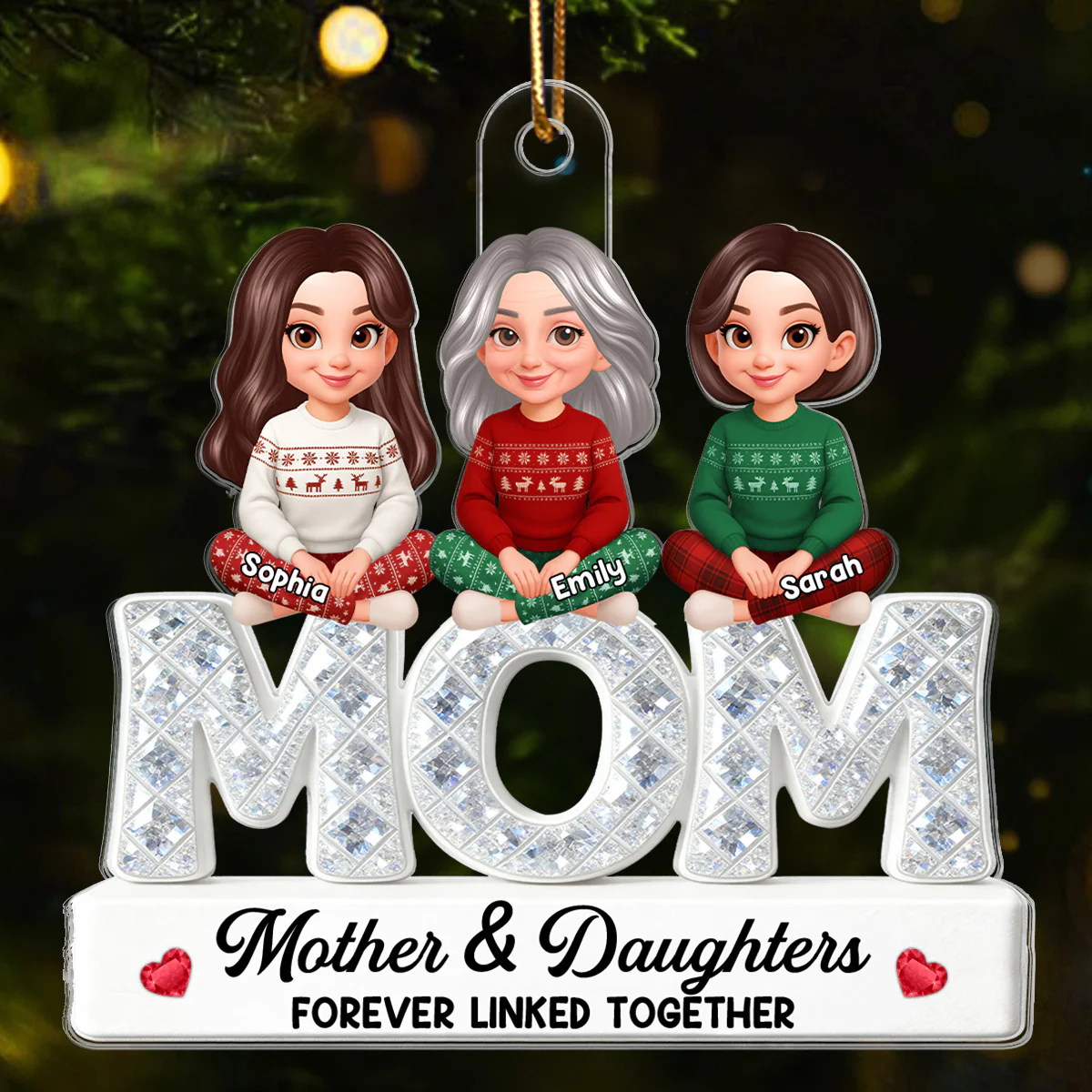 3D Shining Effect Mom And Daughters - Personalized Acrylic Ornament - Christmas Gift For Mom, Daughters