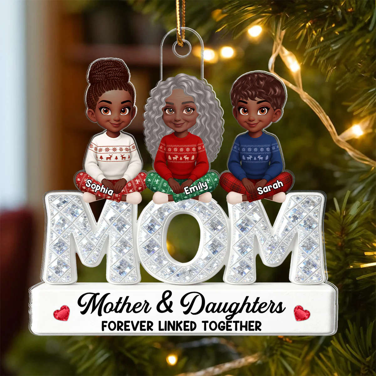 3D Shining Effect Mom And Daughters - Personalized Acrylic Ornament - Christmas Gift For Mom, Daughters - Image 3