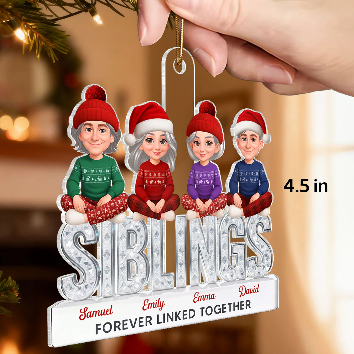 3D Shining Effect Siblings Brothers And Sisters - Personalized Acrylic Ornament - Christmas Gift For Siblings - Image 2