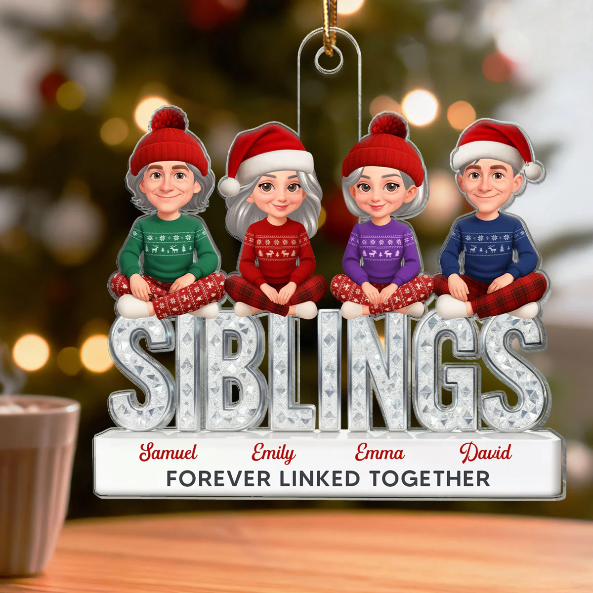 3D Shining Effect Siblings Brothers And Sisters - Personalized Acrylic Ornament - Christmas Gift For Siblings - Image 4