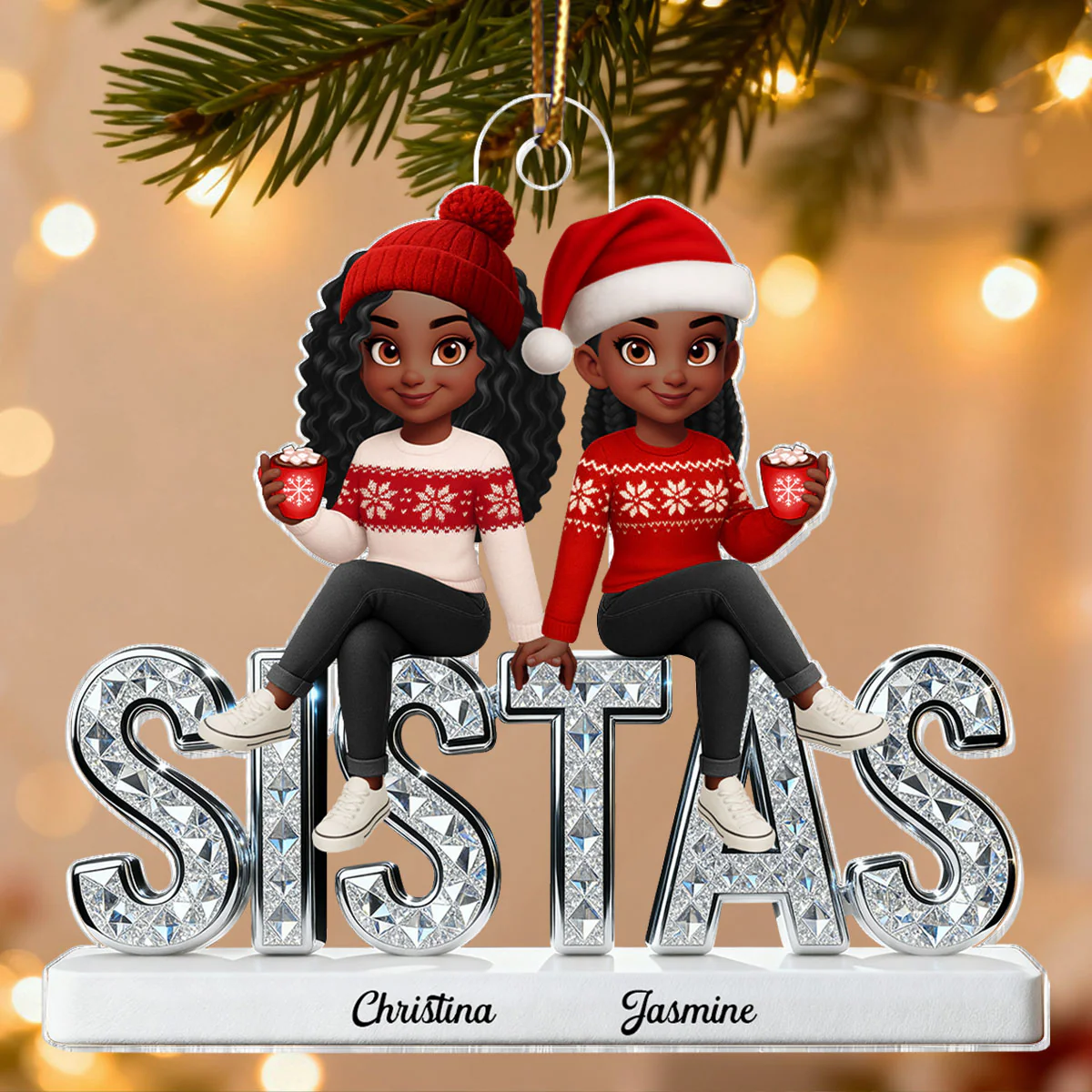 3D Shining Effect Sistas - Personalized Acrylic Ornament - Christmas Gift For Sisters - Image 3
