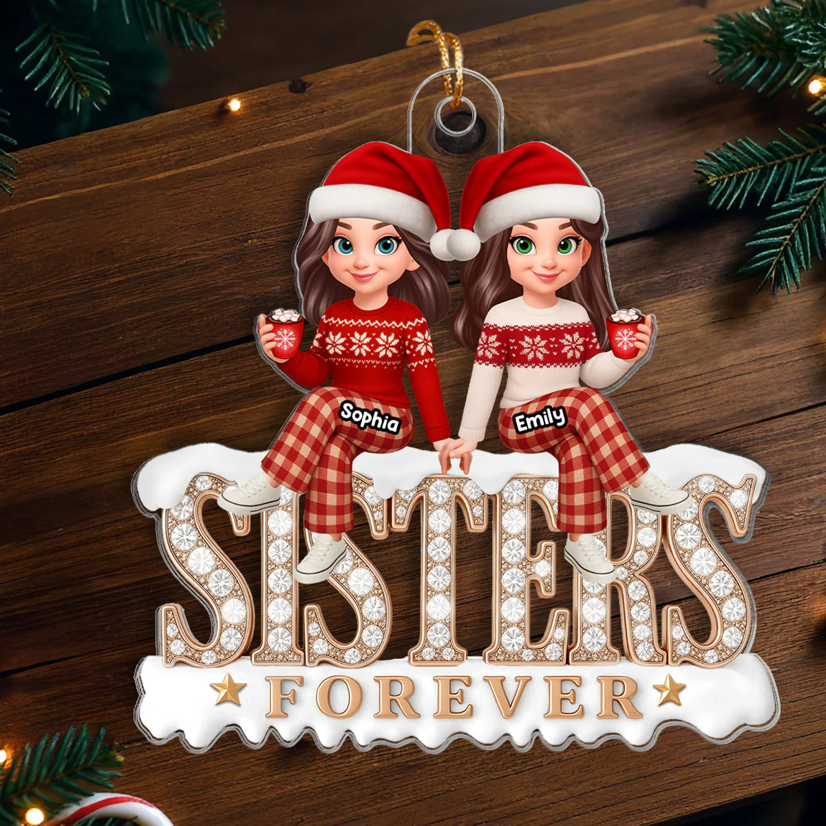 3D Shining Effect Sisters Forever - Personalized Acrylic Ornament - Heartwarming Christmas Gift For Sisters, Matching Ornament For Sisters - Image 10