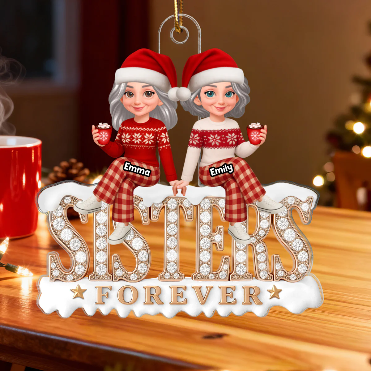 3D Shining Effect Sisters Forever - Personalized Acrylic Ornament - Heartwarming Christmas Gift For Sisters, Matching Ornament For Sisters - Image 6