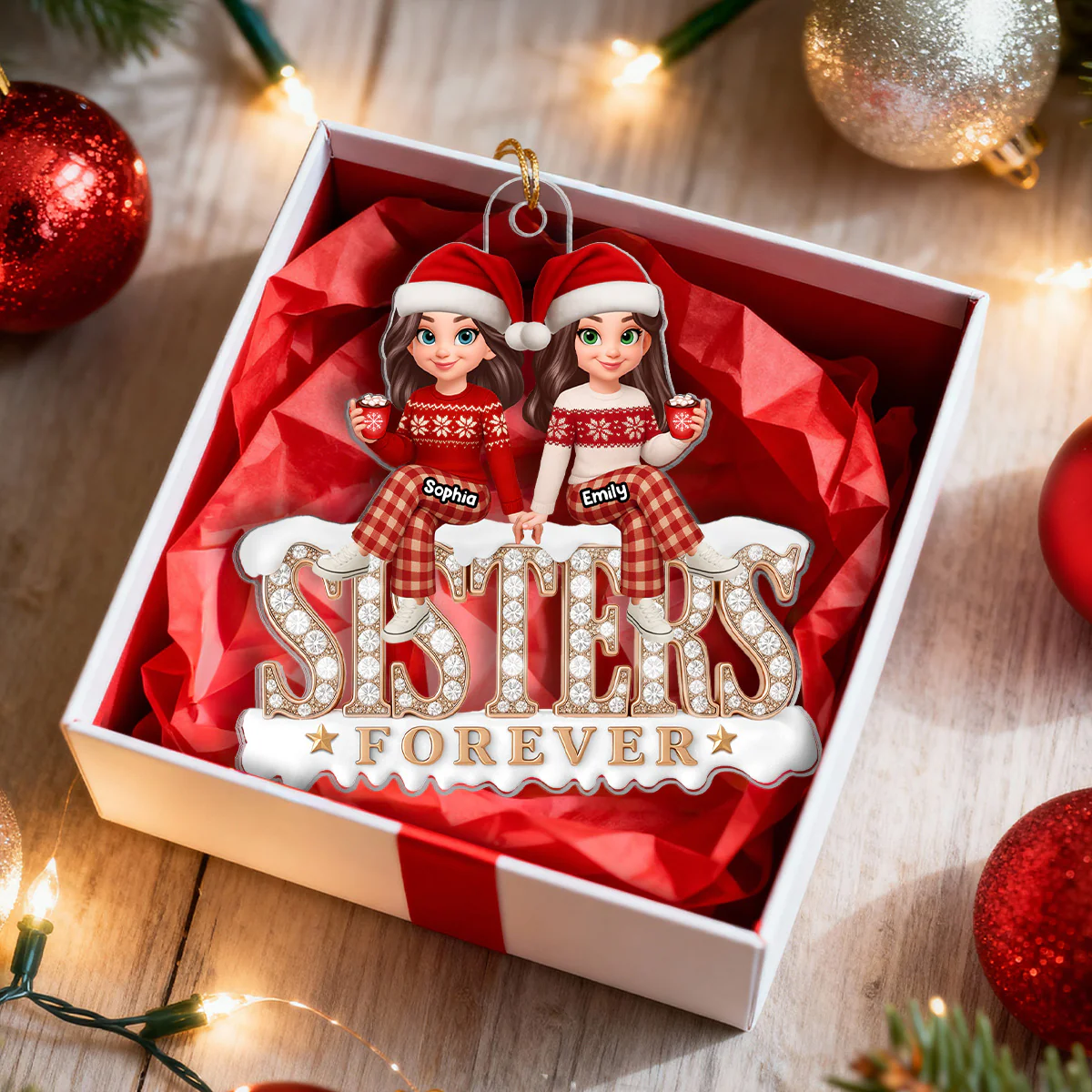 3D Shining Effect Sisters Forever - Personalized Acrylic Ornament - Heartwarming Christmas Gift For Sisters, Matching Ornament For Sisters - Image 8