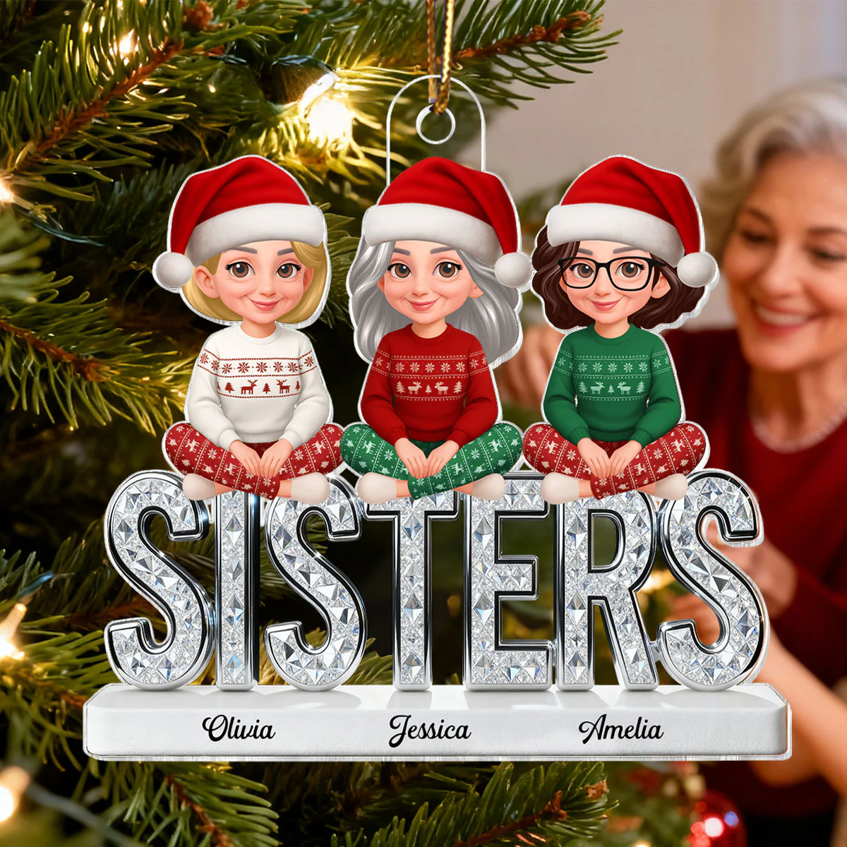 3D Shining Effect Sisters Forever Together Beautiful Women - Personalized Acrylic Ornament - Gift For Sisters - Image 2