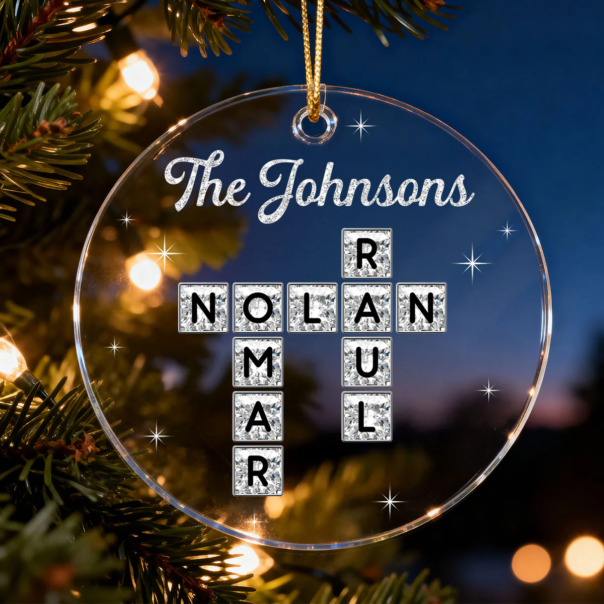 3D Shining Effect The Family Crossword Puzzle Art - Personalized Acrylic Ornament - Christmas Gift For Family, Matching Ornaments For Family - Image 3