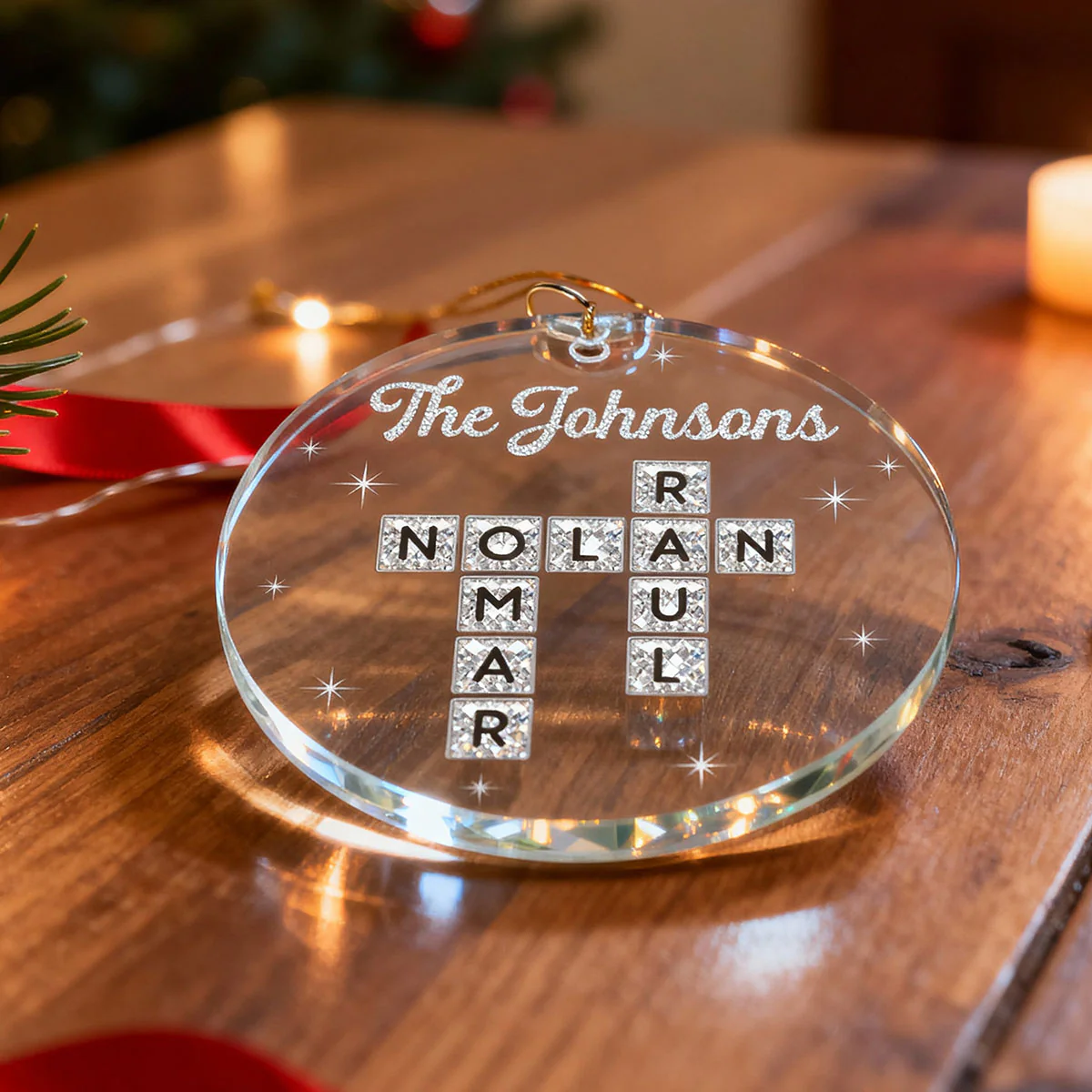 3D Shining Effect The Family Crossword Puzzle Art - Personalized Acrylic Ornament - Christmas Gift For Family, Matching Ornaments For Family - Image 5