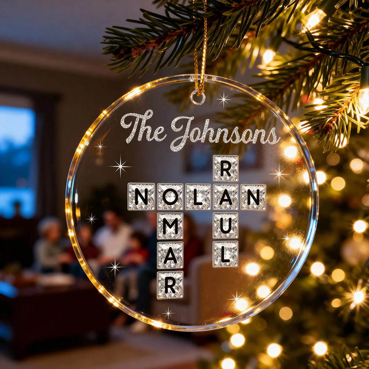 3D Shining Effect The Family Crossword Puzzle Art - Personalized Acrylic Ornament - Christmas Gift For Family, Matching Ornaments For Family - Image 7