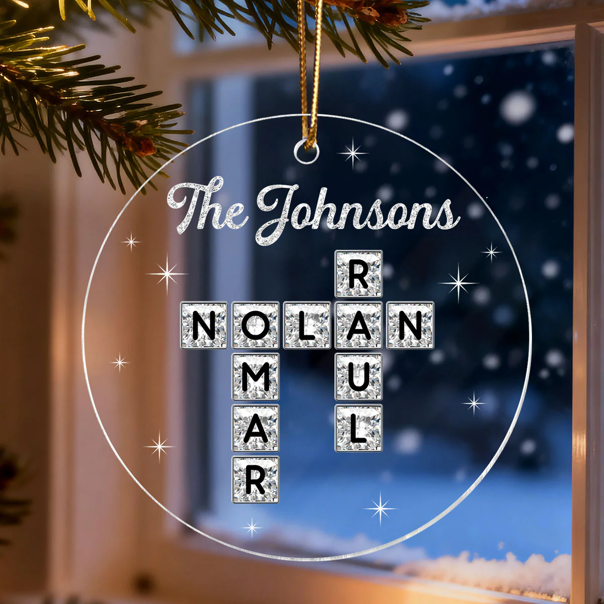 3D Shining Effect The Family Crossword Puzzle Art - Personalized Acrylic Ornament - Christmas Gift For Family, Matching Ornaments For Family - Image 8