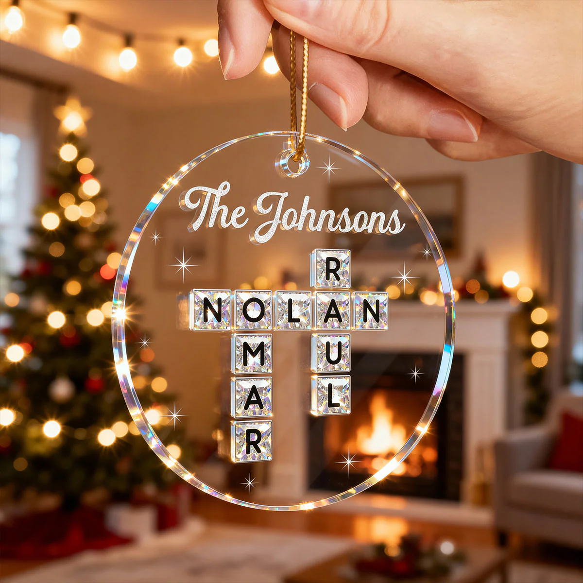 3D Shining Effect The Family Crossword Puzzle Art - Personalized Acrylic Ornament - Christmas Gift For Family, Matching Ornaments For Family - Image 9