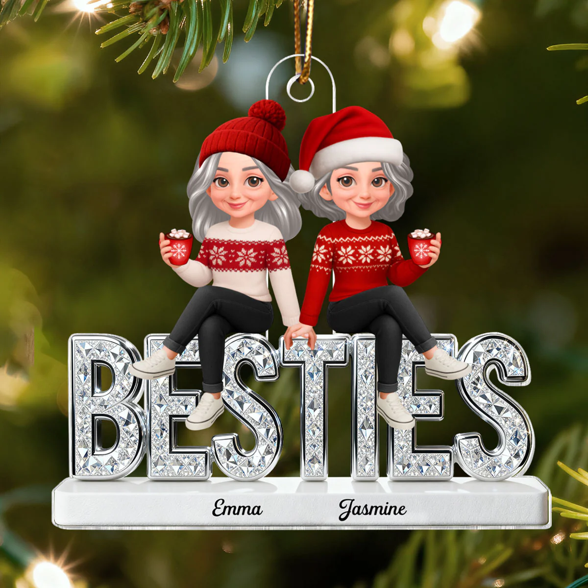 3D Shinning Effect Besties Christmas - Personalized Acrylic Ornament - Heartwarming Christmas Gift For Best Friends, Matching Group Ornaments - Image 12