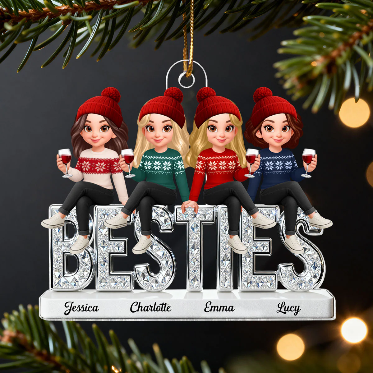 3D Shinning Effect Besties Christmas - Personalized Acrylic Ornament - Heartwarming Christmas Gift For Best Friends, Matching Group Ornaments - Image 13