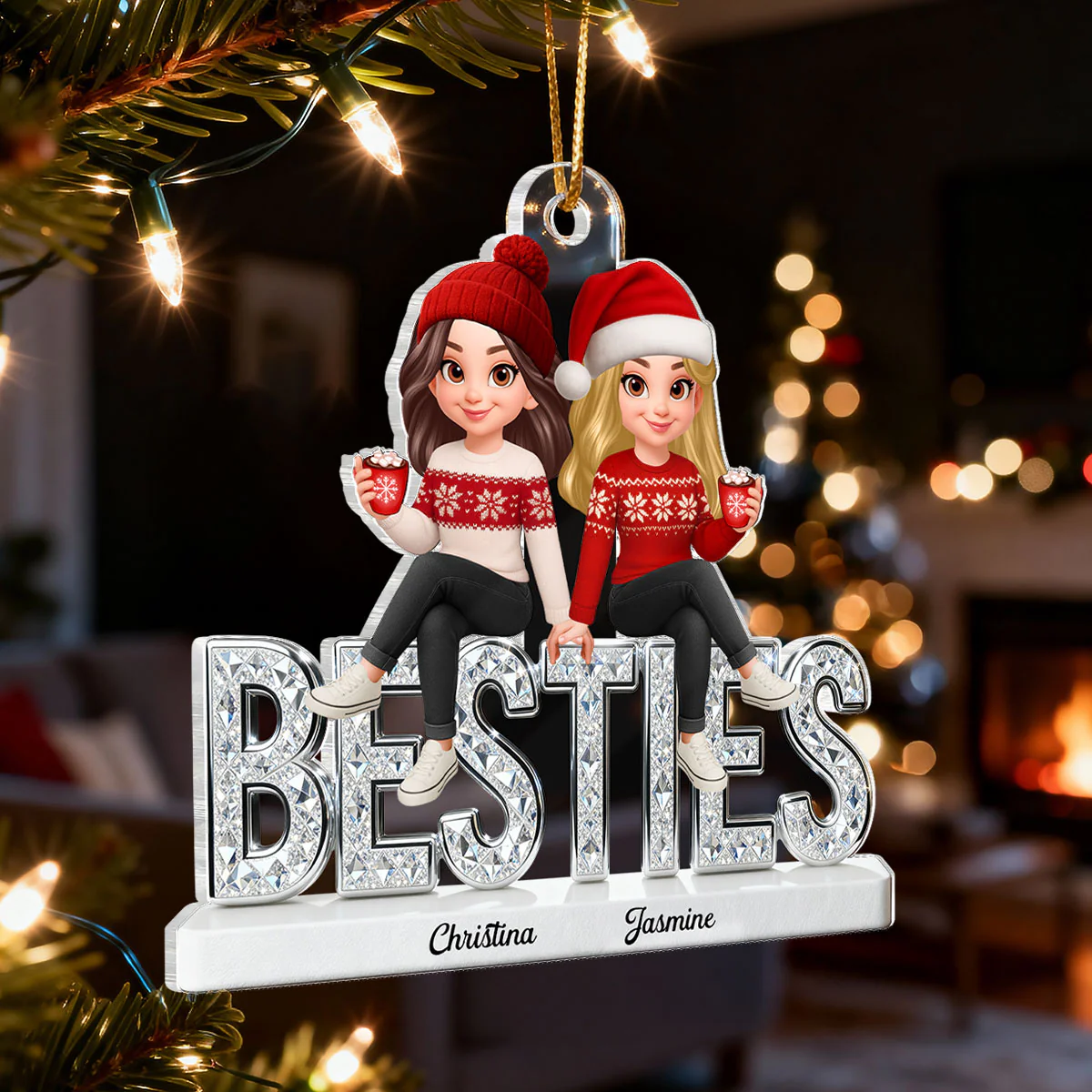 3D Shinning Effect Besties Christmas - Personalized Acrylic Ornament - Heartwarming Christmas Gift For Best Friends, Matching Group Ornaments - Image 2