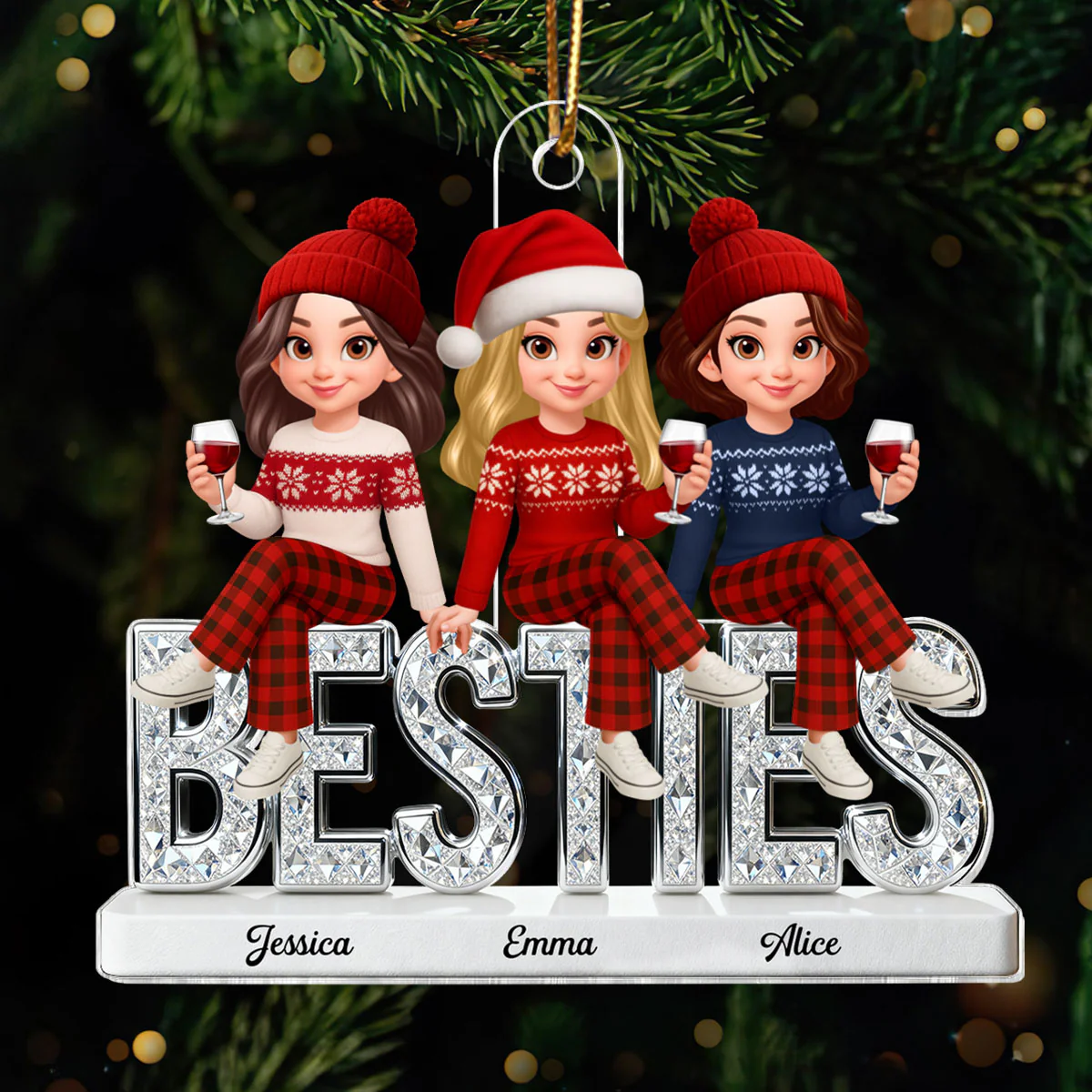 3D Shinning Effect Besties Forever Together Christmas - Personalized Acrylic Ornament - Gift For Best Friends - Image 4