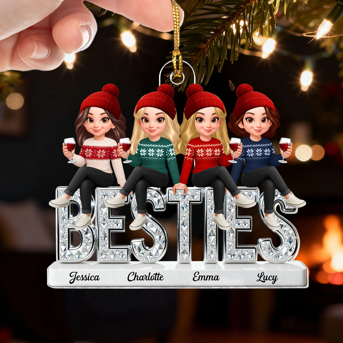 3D Shinning Effect Besties Christmas - Personalized Acrylic Ornament - Gift For Best Friends - Image 6